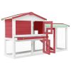 Outdoor Large Rabbit Hutch Red and White 57.1"x17.7"x33.1" Wood