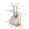 Wood Cat Tree Tower, Cat Furniture with Scratching Pads and Large Storage Space, Industrial Cat Cabinet with Shelves and Doors