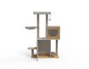Wood Cat Tree Tower, Cat Furniture with Scratching Pads and Large Storage Space, Industrial Cat Cabinet with Shelves and Doors