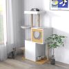 Wood Cat Tree Tower, Cat Furniture with Scratching Pads and Large Storage Space, Industrial Cat Cabinet with Shelves and Doors