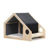 2-In-1 Wood Dog House Indoor;  Cabin Dog Kennel with Cushioned Bed;  Cover Scratcher;  Feeding Bowls;  Pet Habitat for Cats;  Small and Medium Dogs;
