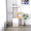 Wood Cat Tree Tower, Cat Furniture with Scratching Pads and Large Storage Space, Industrial Cat Cabinet with Shelves and Doors