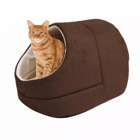 GOOPAWS Cat Cave for Cat and Warming Burrow Cat Bed, Pet Hideway Sleeping Cuddle Cave (Color: Coffee, size: 18" x14" x12")