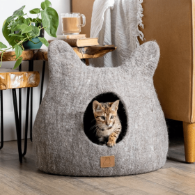 Whimsical Cat Ear Cave Bed (Color: Earth Brown, size: Regular)