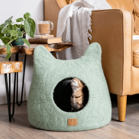 Whimsical Cat Ear Cave Bed (Color: Eucalyptus Green, size: Regular)