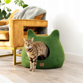Whimsical Cat Ear Cave Bed (Color: Forest Green, size: Regular)