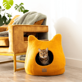 Whimsical Cat Ear Cave Bed (Color: Fire Orange, size: large)