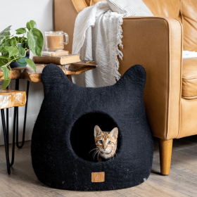 Whimsical Cat Ear Cave Bed (Color: Night Black, size: Regular)