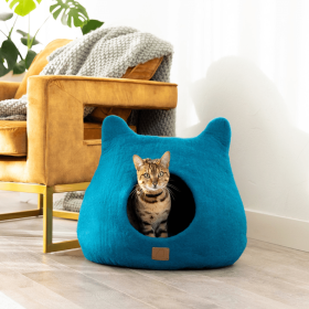 Whimsical Cat Ear Cave Bed (Color: Ocean Blue, size: large)