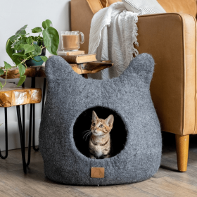 Whimsical Cat Ear Cave Bed (Color: Stone Gray, size: large)